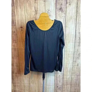 Athleta Black Scoop Neck Mesh Layering Long Sleeved Active Wear Shirt Size S
